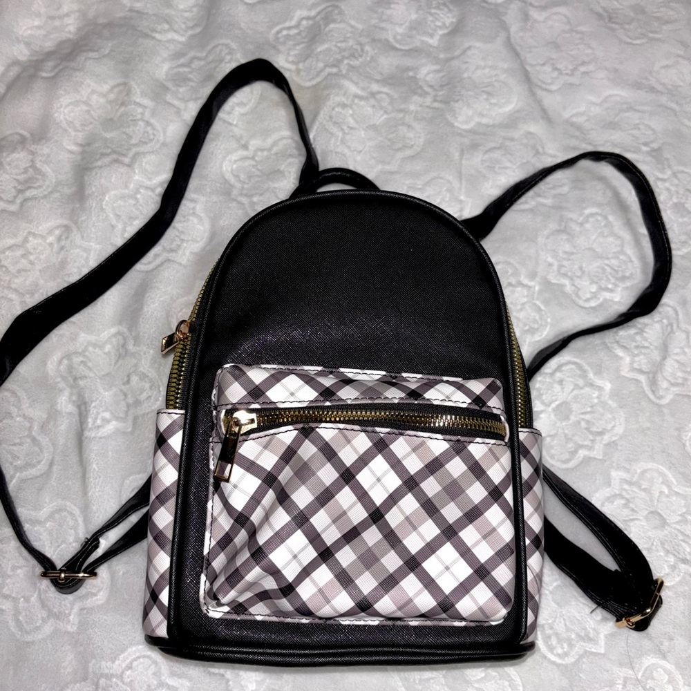 Black Plaid Accent Mini Backpack - Women's Everyday Bag